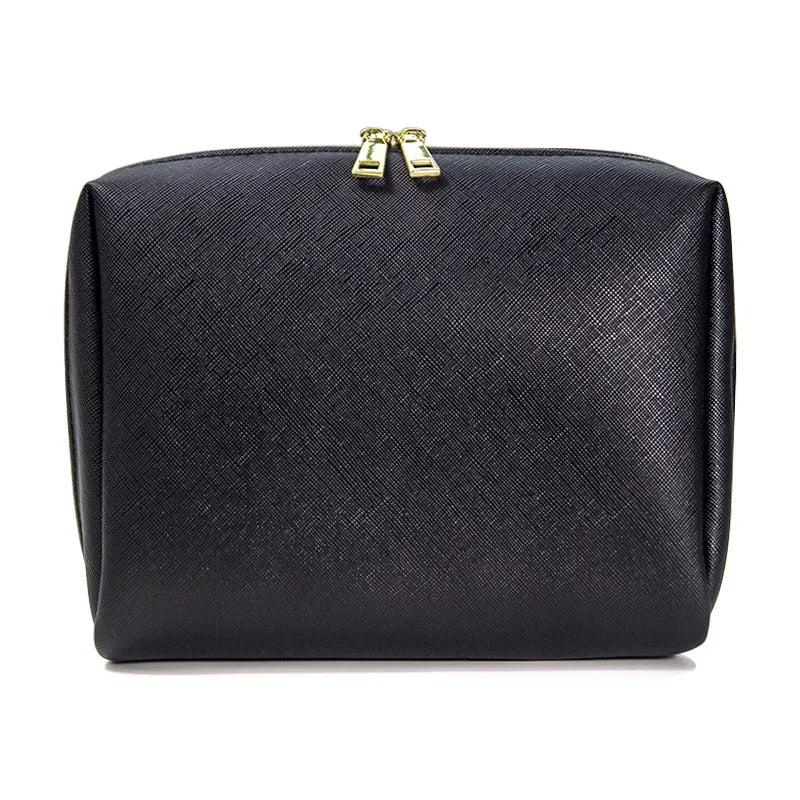 Personalized Embroidered Cosmetic Bag Large-Capacity PU Leather Travel Wash Bag