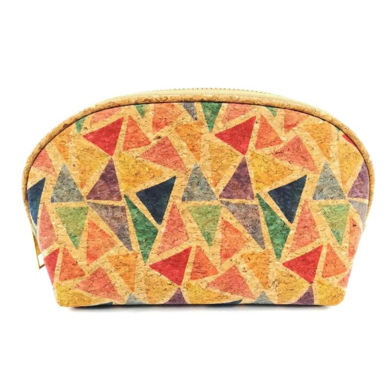 Geometric Pattern Cork Pouch Toiletry Bag for Lipstick Brushes Storage