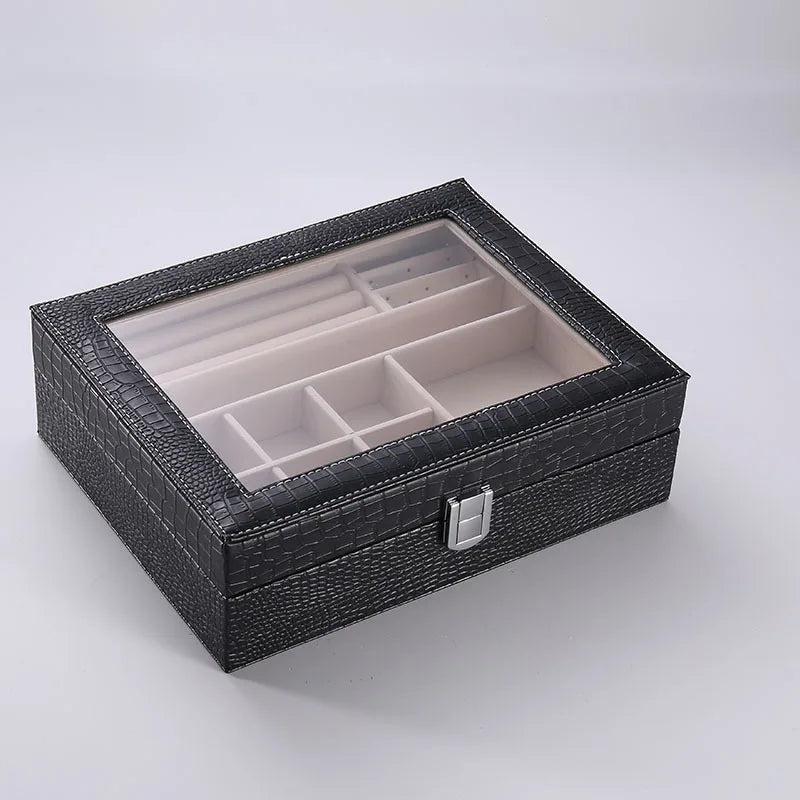 Double-layer PU Jewelry Box Cosmetic Organizer