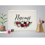 Burgundy Floral Makeup Bag Bridesmaid Wedding Pouch