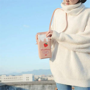 Strawberry Milk Carton Print Shoulder Bag