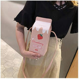 Strawberry Milk Carton Print Shoulder Bag