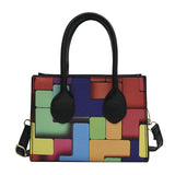 Multicolor Splicing Leather Women's Shoulder Tote Crossbody Bag