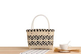 Hand Woven Shopping Basket Plaid Beach Tote Female
