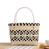Hand Woven Shopping Basket Plaid Beach Tote Female