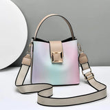 Texture Contrast Portable Bucket Bag Wide Shoulder Strap Single Shoulder Messeng