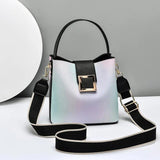 Texture Contrast Portable Bucket Bag Wide Shoulder Strap Single Shoulder Messeng