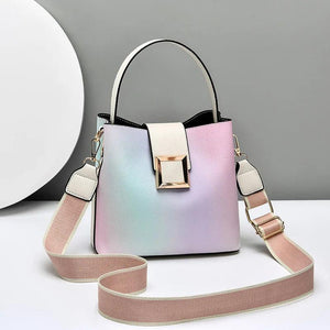 Texture Contrast Portable Bucket Bag Wide Shoulder Strap Single Shoulder Messeng