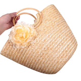 Women's Straw Handbag Flower Woven Beach Tote Bag