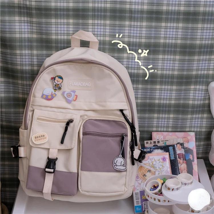 Casual Canva Women Backpack Candy Colors Shoulder Bag for Teenager Girls