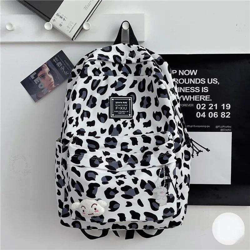 Leopard Schoolbag College Lady Laptop Backpack
