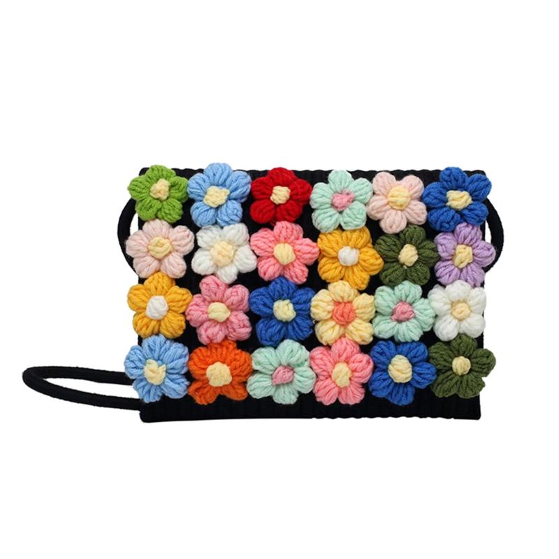Woolen Woven Bag Flowers Crossbody Handbag Autumn Knitting Bag