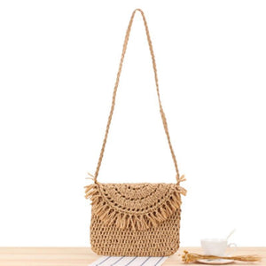 Crochet Flower Tassel Woven Bag Beach Messenger Vacation Bag