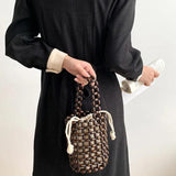 Summer Bucket Bag Drawstring Hand-Woven Beach Bag