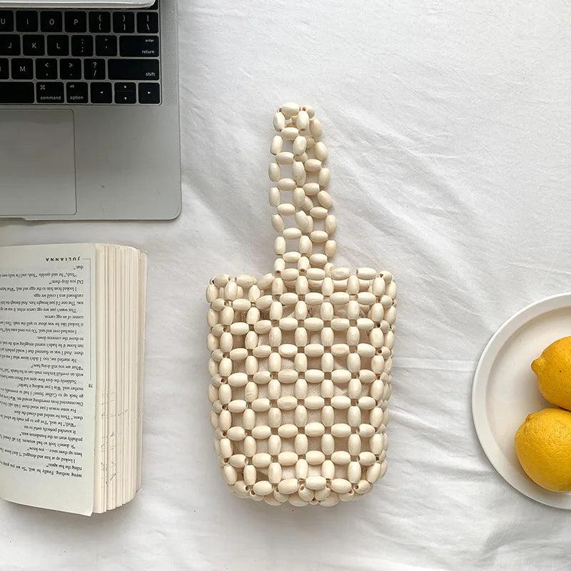 Summer Bucket Bag Drawstring Hand-Woven Beach Bag