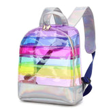 Striped Laser Plastic Travel Bag School Bag Backpack Purse for Women