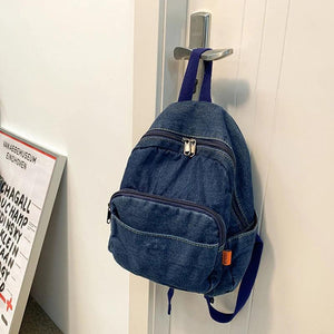 Denim Zipper School Backpack for Girls
