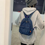 Denim Zipper School Backpack for Girls