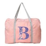 Foldable Travel Bag Water Proof Luggage Purple Flower Print Shoulder Pack