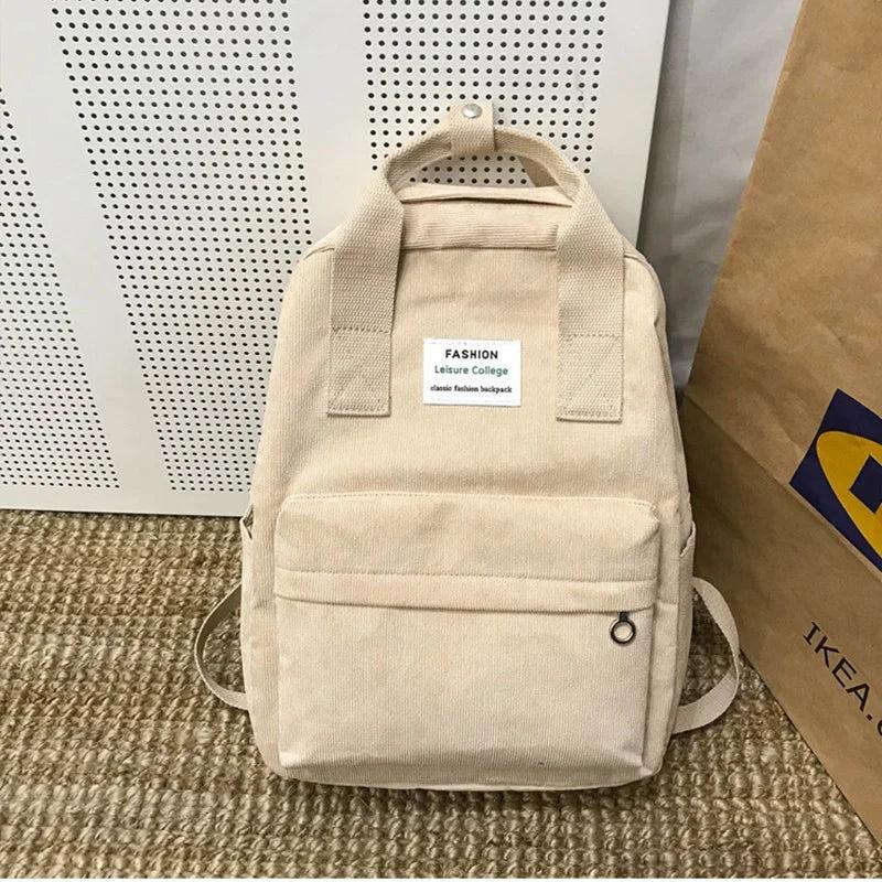 Corduroy Backpack Women Large Capacity School Bag Teen Travel Knapsack