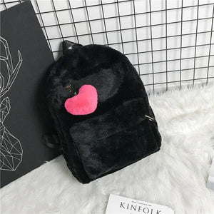 Soft Faux Fur Backpack Winter Plush Rucksack Pink Mochila