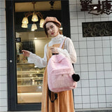 Soft Faux Fur Backpack Winter Plush Rucksack Pink Mochila
