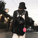 Soft Faux Fur Backpack Winter Plush Rucksack Pink Mochila