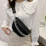 Plaid Nylon Waist Bag Thick Chain Women's Fanny Pack Casual Handbag Purse