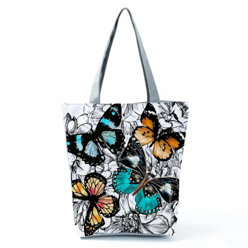 Butterfly Printed Cartoon Handbags Classic Floral High Capacity Foldable