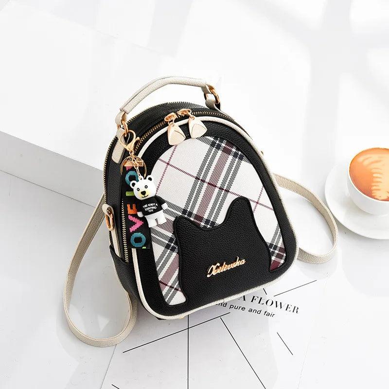 Plaid Cat Lady Backpack Student Backpack