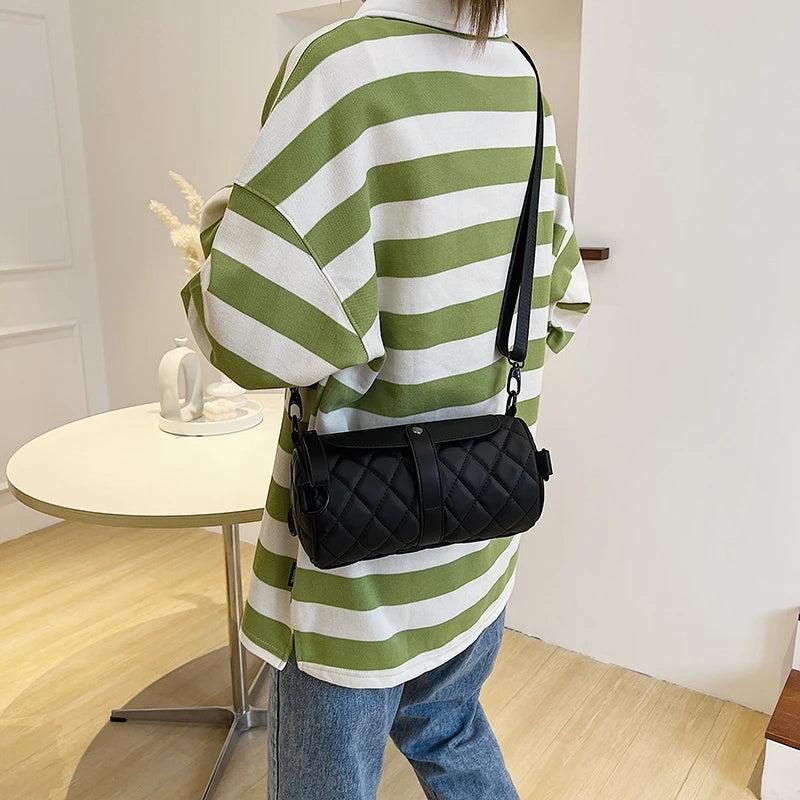 Lattice Tote Barrel Shaped Bag Summer Nylon Women's Handbag