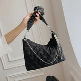 Quilted Nylon Shoulder Bag with Chain Strap