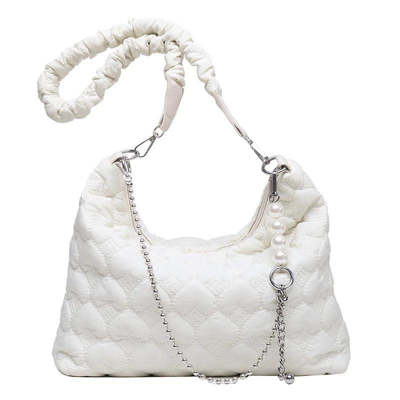 Quilted Nylon Shoulder Bag with Chain Strap