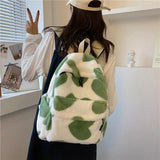 Winter Women Soft Plush Backpack Teenager Girls School Shoulder Bag Cow Print