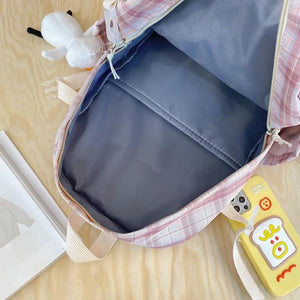 Harajuku Backpack for Teenager Large Capacity Lattice Backpack