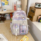 Harajuku Backpack for Teenager Large Capacity Lattice Backpack