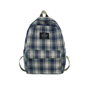 Plaid Pattern Canvas School Bag Ladies Backpack