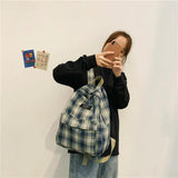Plaid Pattern Canvas School Bag Ladies Backpack