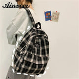 Plaid Pattern Canvas School Bag Ladies Backpack