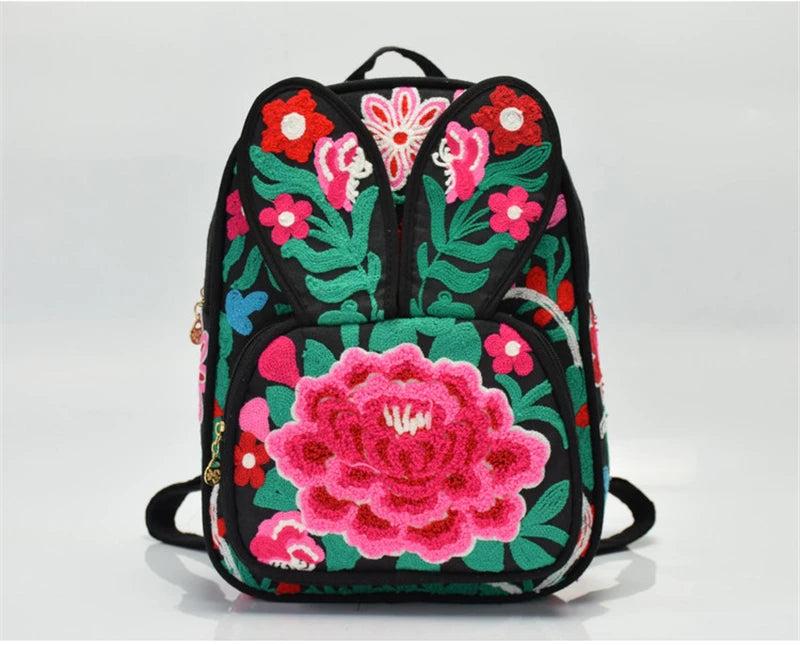 Embroidery Appliques National Backpack Women School Bag