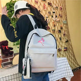 Flamingo Embroidery Backpack Canvas College School Bag