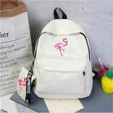 Flamingo Embroidery Backpack Canvas College School Bag