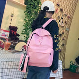 Flamingo Embroidery Backpack Canvas College School Bag