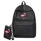 Flamingo Embroidery Backpack Canvas College School Bag