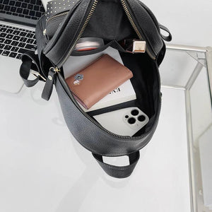 Women PU Leather Rivet Daily Rucksack Casual Travel Ladies Bagpack