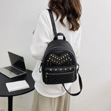 Women PU Leather Rivet Daily Rucksack Casual Travel Ladies Bagpack