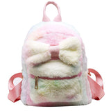 Plush Bow Women Backpack Casual School Bag Laptop Computer