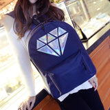 Holographic Diamond Solid Women Canvas Backpack School Bags