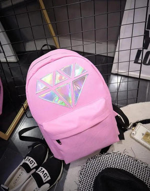 Holographic Diamond Solid Women Canvas Backpack School Bags