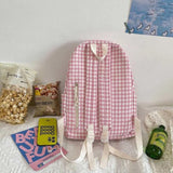 Houndstooth Canvas Backpack Women Student Sweet Large Capacity Harajuku Bag